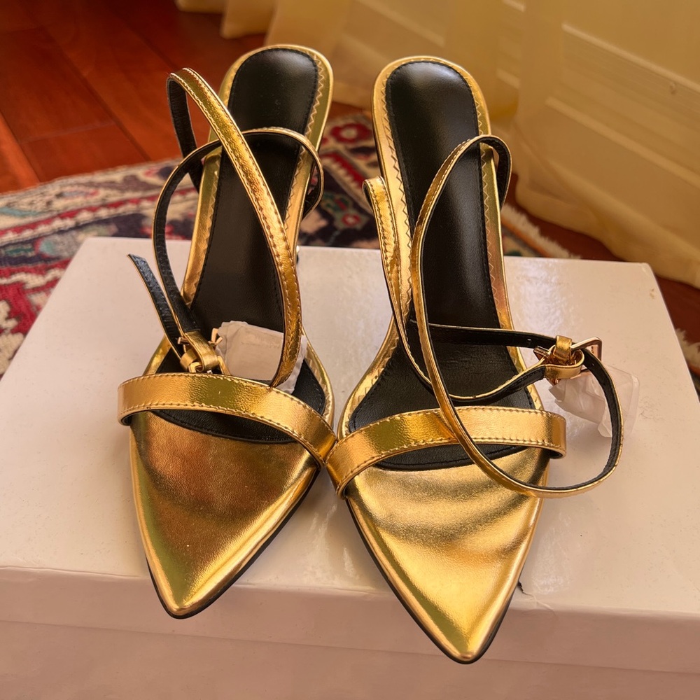 Gold Open Toe Pumps